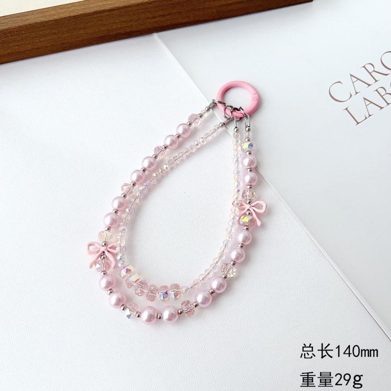 New Double Chain Crystal Bowknot Phone Chain Woven Phone Strap Phone Pad Multi-Functional Lanyard Anti-Drop Wholesale 【Pink】Double Chain Cr