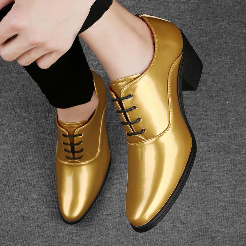 2024 Silverfärgade Högklackar Herr Klänningsskor Lyx Höjdökande Bekväma Bröllopsskor Spetsig Tå Snörskor Läderskor Man