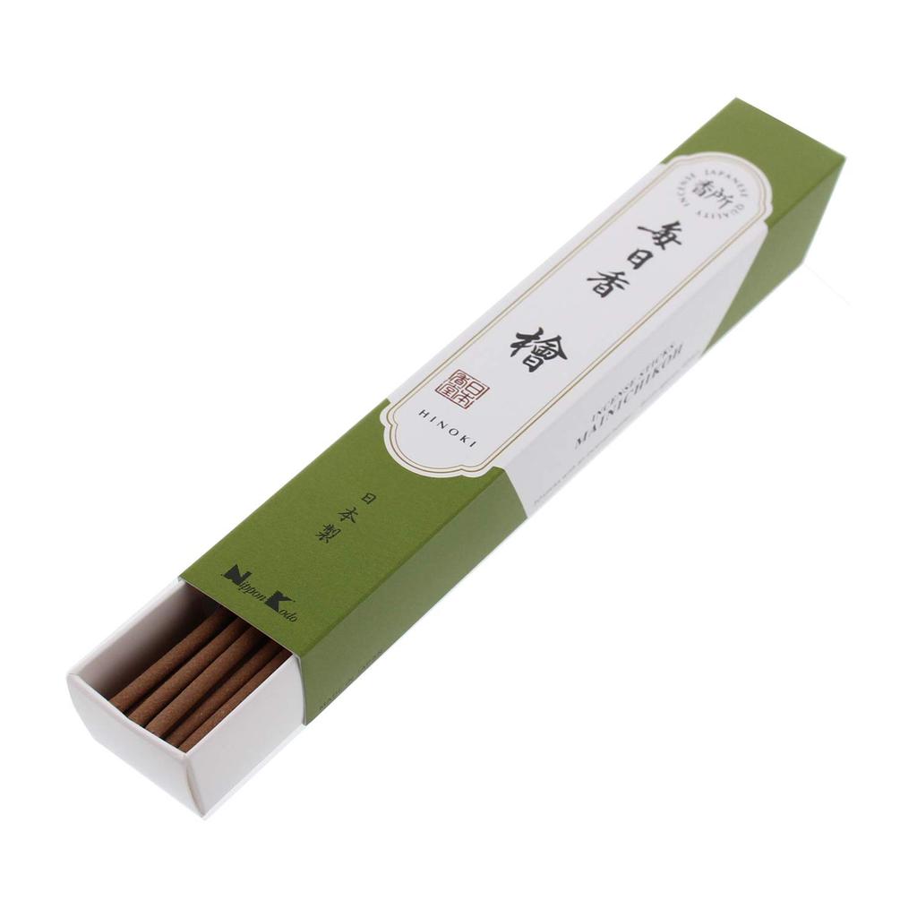 Mainichi Ko Hinoki Hinoki-Stäbchen, 30 Stück, Räucherstäbchen mit Räucherstäbchenhalter, Nippon Kodo Incense, Räucherstäbchen, hergestellt in Japan