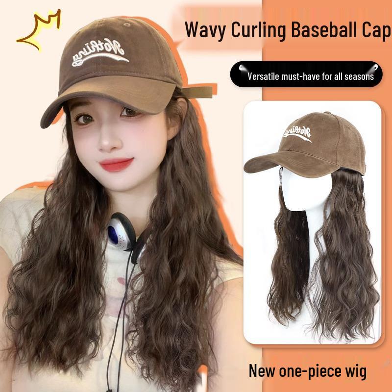 Fashionable Wool Curl Hat with Integrated Wig - New Enlarged Brim Full Head Set