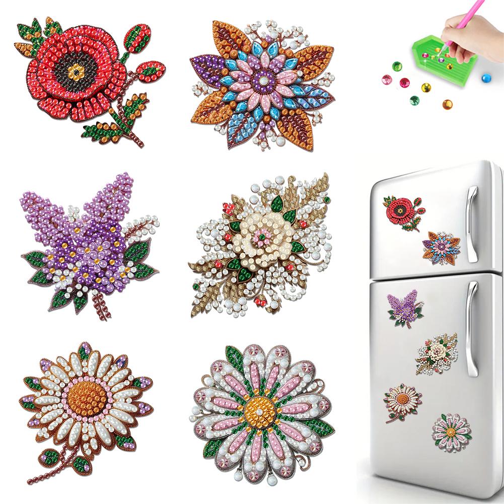 6Pcs Acrylic Sunflower Diamond Art Fridge Magnet Diamond Painting Refrigerator Magnet DIY Fridge Stickers for Fridge Whiteboards