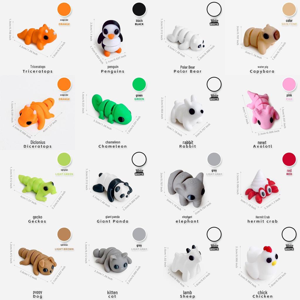 Colorful 3D Printed Small Animal Toys - Simulation Animal Models for Micro-Landscape Decoration