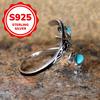 S925 Sterling Silver Double-sided Teardrop Turquoise Open Rings for Women Ethnic Bohemian Style Adjustable Ring Jewelry Accessories