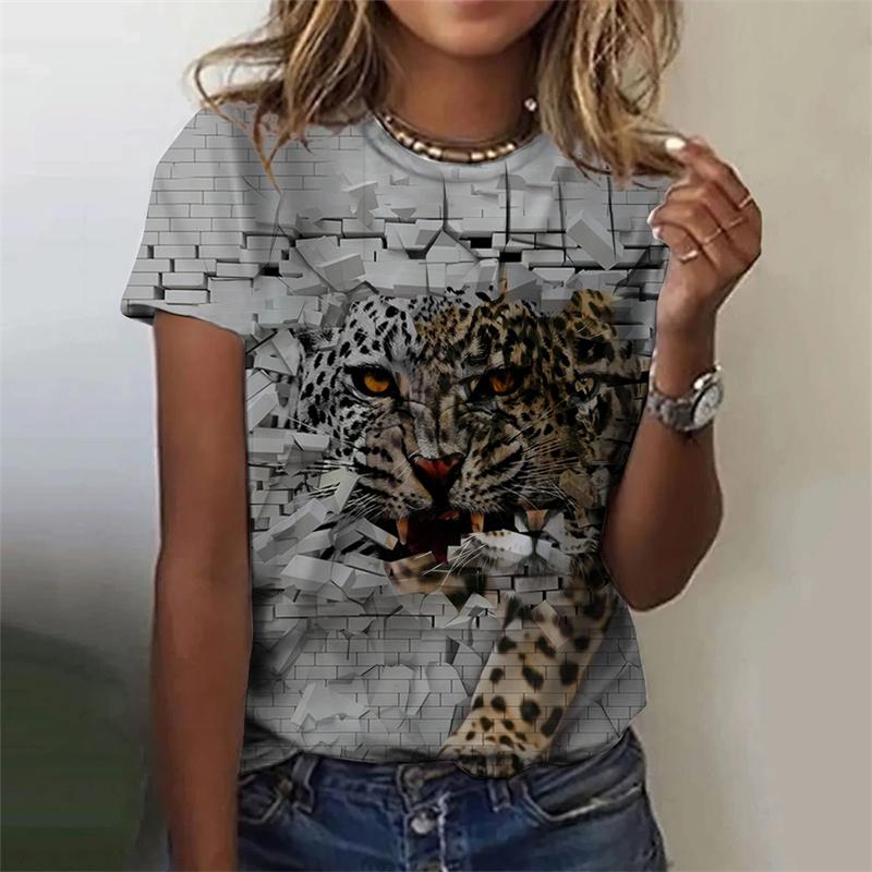 Damen T-Shirt mit Fierce Tiger Grafik 3D Gedruckte T-Shirts Kurzarm Sommer T-Shirts