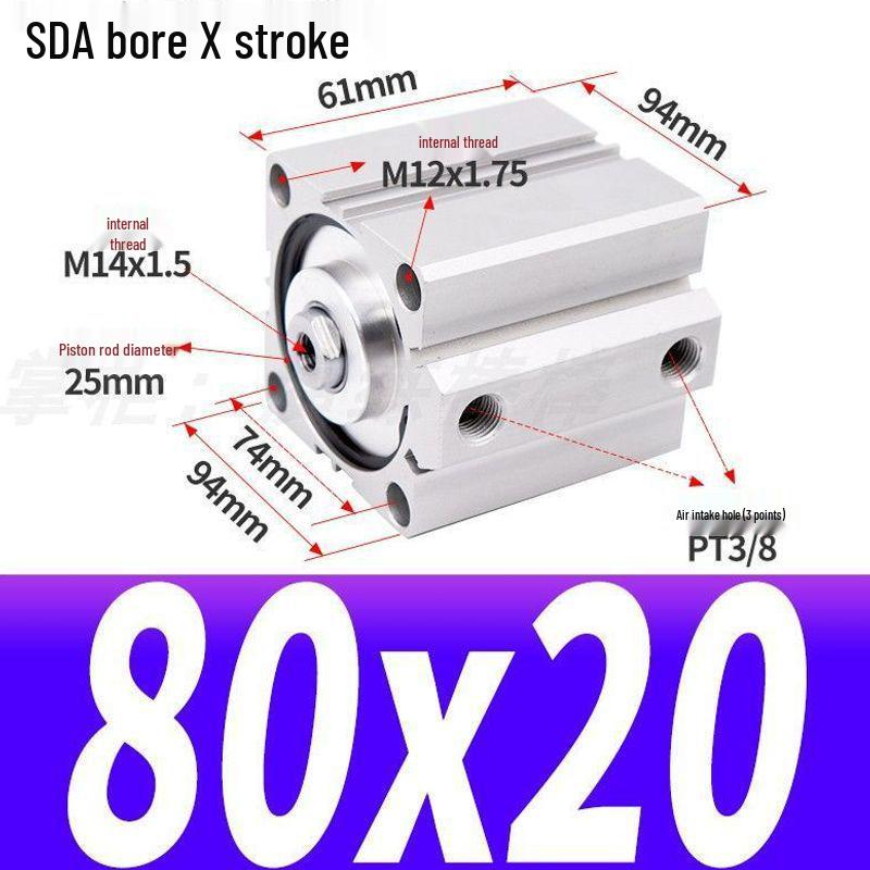 SDA Mini Pneumatic Cylinder, High Thrust, Thin Type, Bore Sizes 20/25/32/40/50