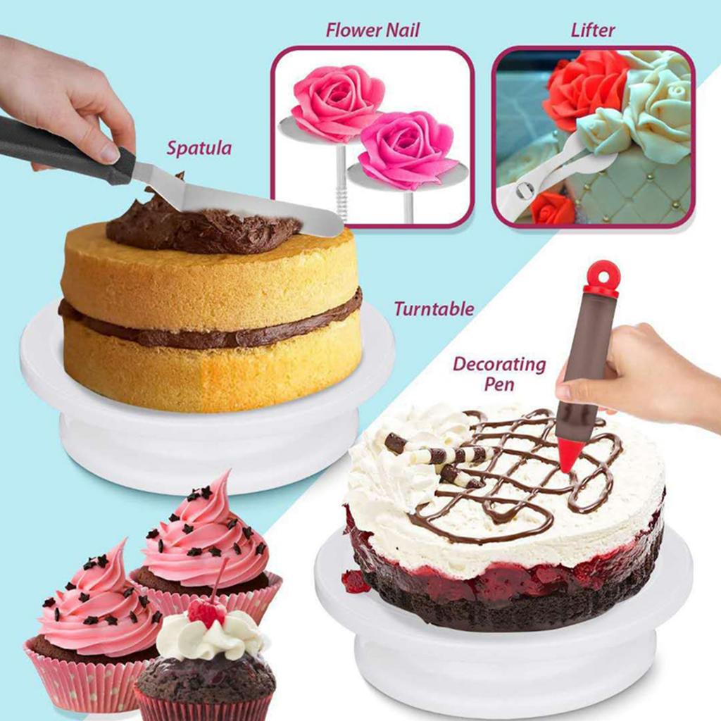 73 pcs Cake Decorating Supplies Professional Cupcake Decorating Kit Baking Supplies Rotating Turntable Stand Piping Bags and Tips Set Icing Spatula