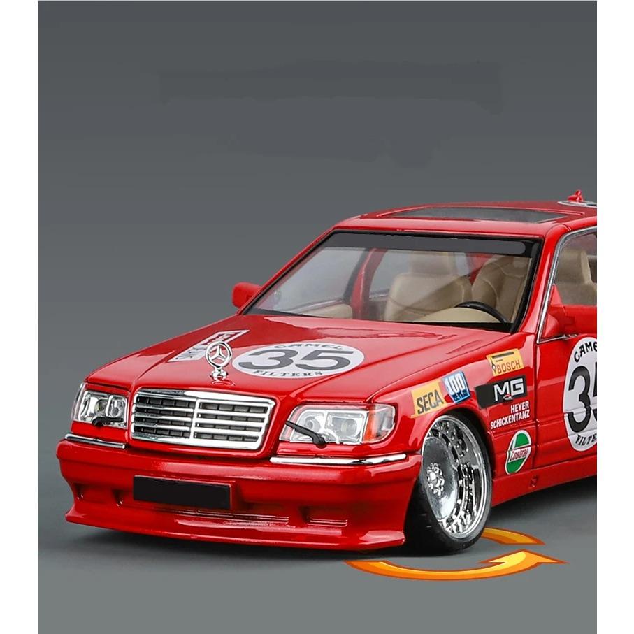 1/24 Benz W140 S320 SEL Red Pig Alloy Wide Body Sports Car Model Diecast Metal Modified Raing Car Model Sound and Light Kids Toy Gift