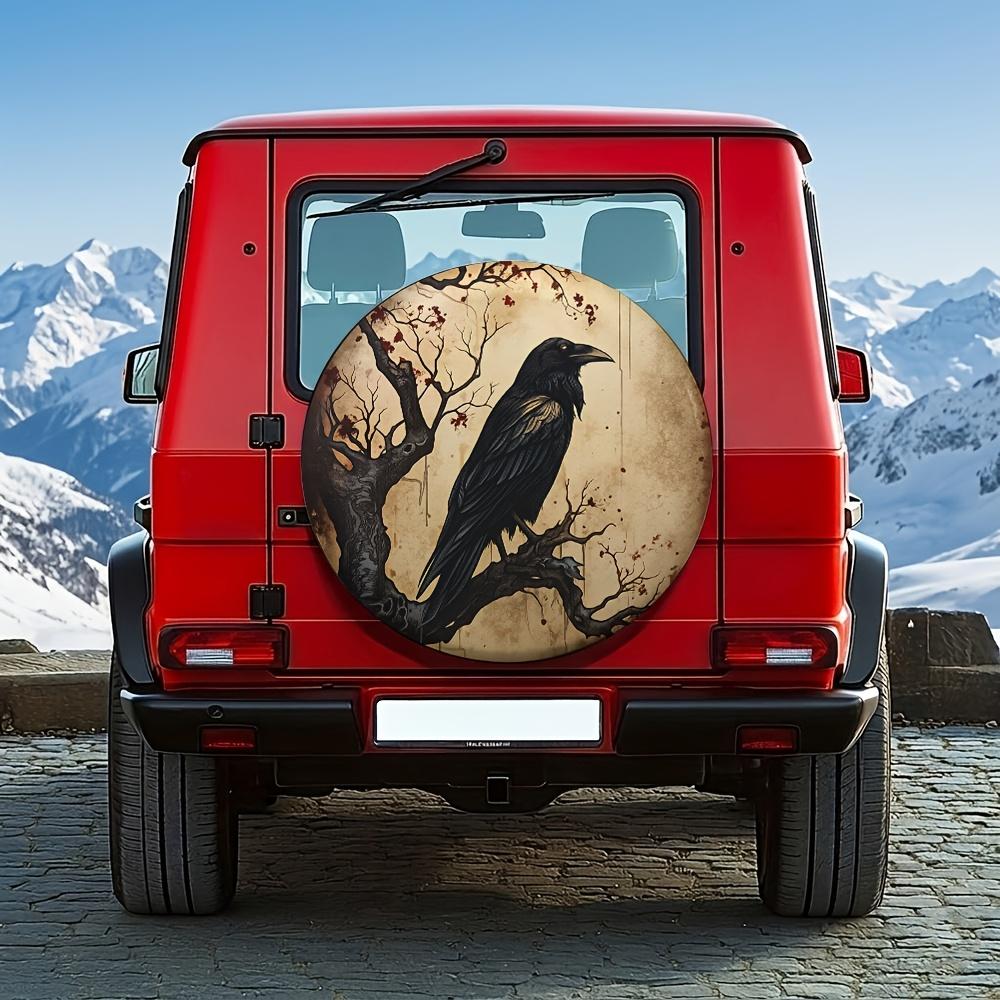 1pc, Vintage Crow On Dead Tree 14-17 Inch Universal Car Tire Cover, Easy Installation Design, Fits Most Vehicle Models, Essentia