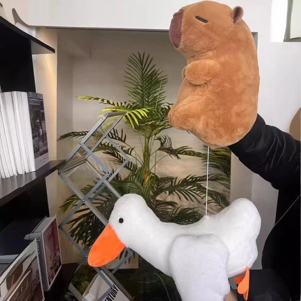 25cm Kawaii Simulation Capybara Plush Toys Kapibala Rides A Goose and A Crocodile Stuffed Animals Toys for Kids Birthday Gifts