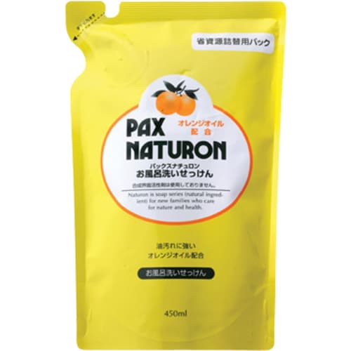 PAX NATURON Bath Soap (Refill / Orange Scent / 450ml) 100% Natural, Additive-Free Bath Cleaner (Deep Cleansing / Foam Spray) by Taiyo Yushi