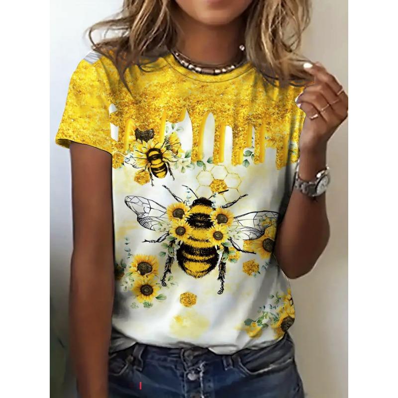 Damen-T-Shirt - Biene & Sonnenblume Grafik, Fröhliches Sommer-Naturdesign für Freizeit und Alltag