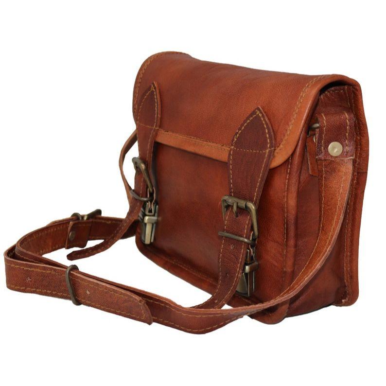 Handmade Small Leather Satchel Bag iPad Bag Office Bag Gift for Men and Women Distressed Shoulder Bag