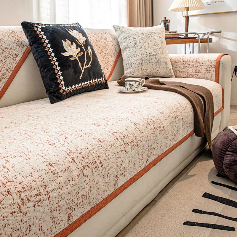 Luxury Universal Chenille Sofa Cover for Living Room, Cotton Edge Couch Cover, Anti-Pet Scratching, Protector Mat, Four Seasons