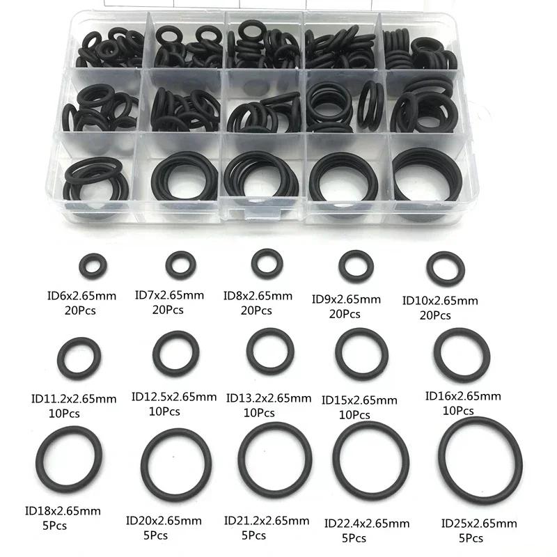 Black O Ring Seal Washer Kit CS2.65mm ID6-25mm NBR Nitrile Butadiene Waterproof Oil-Resistant Auto Accessorie O-Ring Gasket