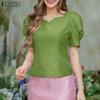 ZANZEA Womens Summer Casual Short Sleeve Satin Blouse