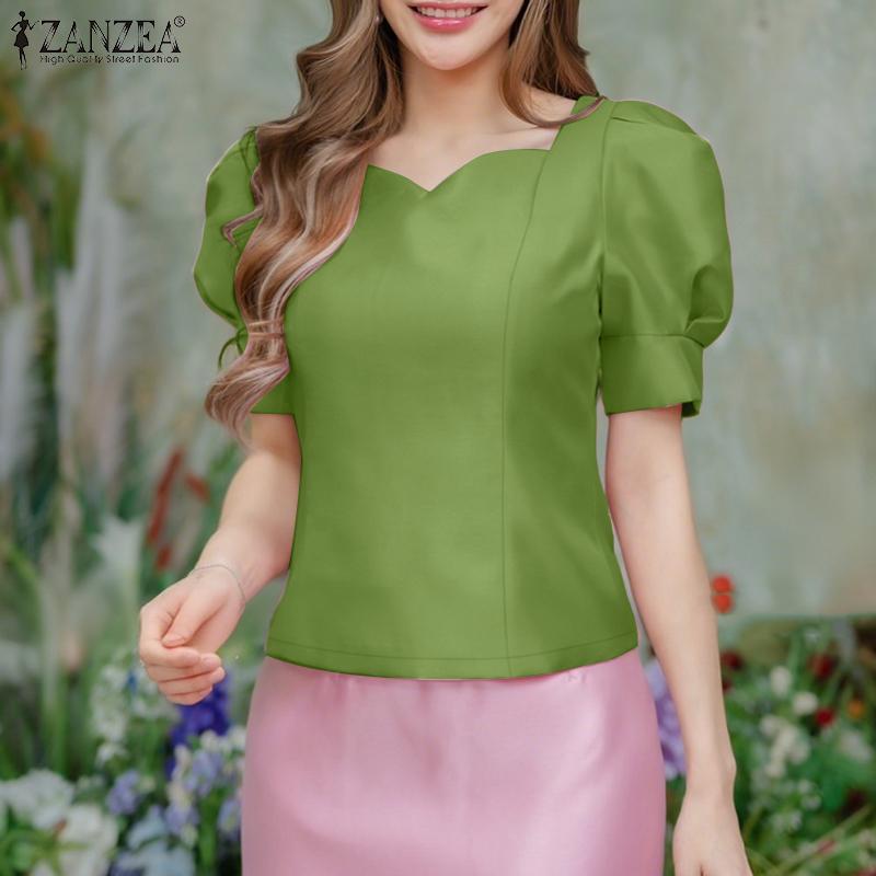 ZANZEA Womens Summer Casual Short Sleeve Satin Blouse