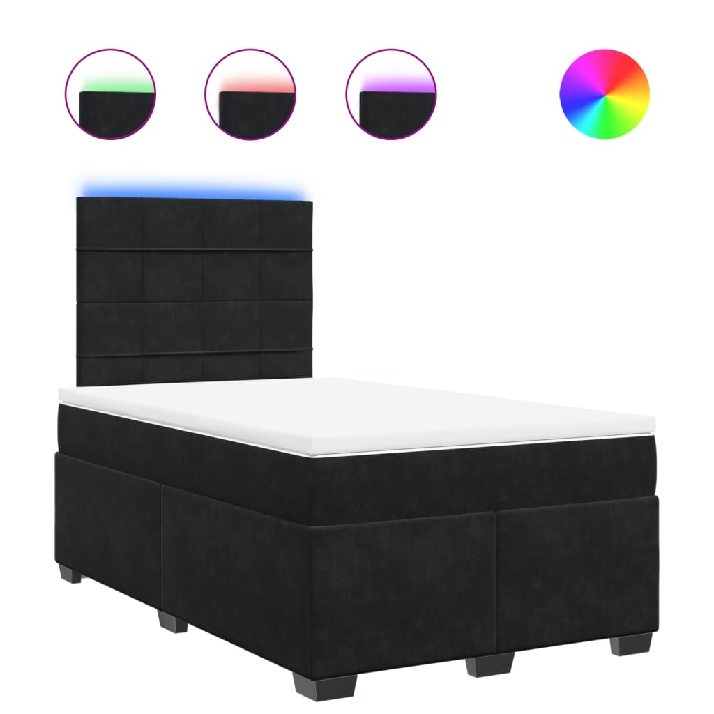 Box Spring Bed with Mattress Black 120 x 190 cm Velvet