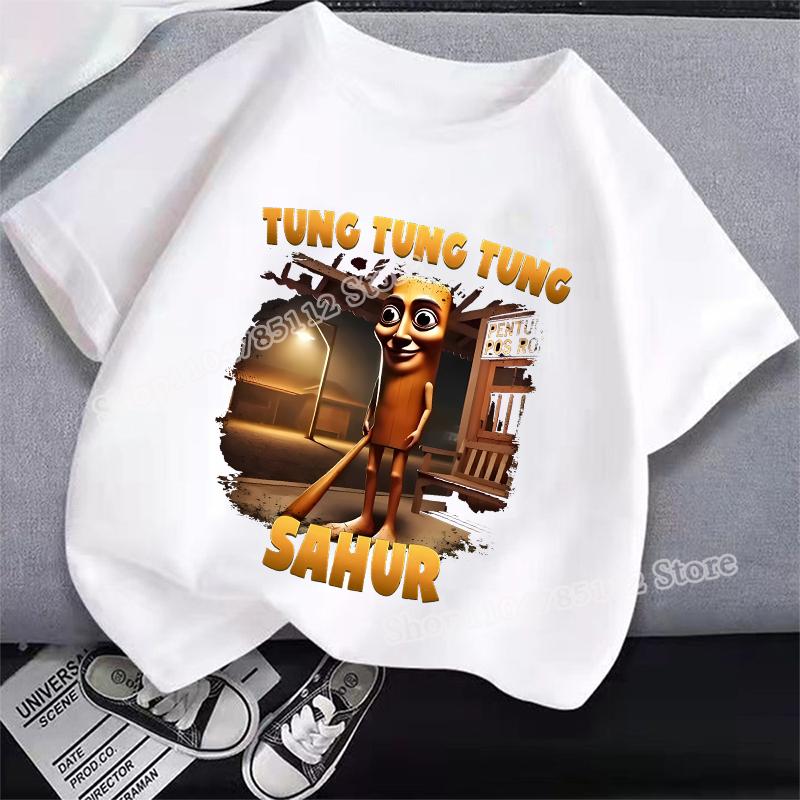 Italské Brainrot Tričko Tung Tungtung Sahur Kreslené Anime Potisk Oblečení Kulatý Výstřih Základní Chlapecké Top Savé Ležérní Košile Dárek