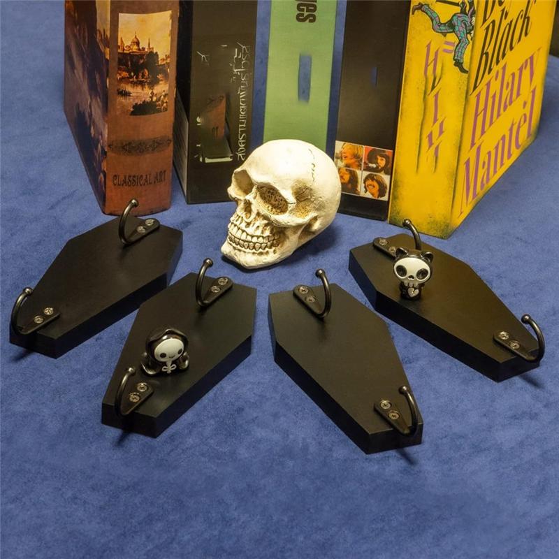 A96K-Halloween Coffin Wall Hanging, Coffin Wall Hook For Keys For Wall - Rustic Black Wooden Hanger For Keys, Mugs, Purse