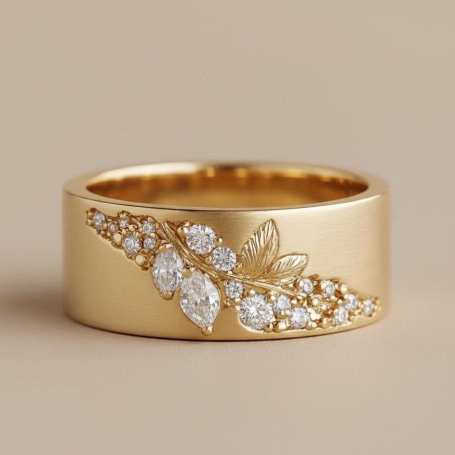 2026 New Jewelry Temperament Leaf Horse Eye Zircon Ring Fashion Versatile Engagement Ring