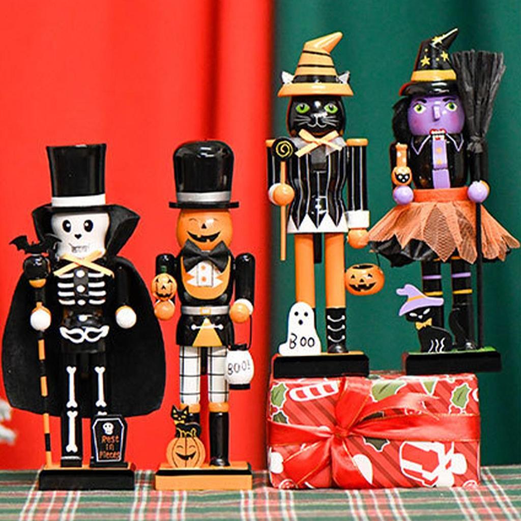 Cascanueces de Halloween Figura de Soldado Cascanueces Modelo de Madera Pintado a Mano Decoración Coleccionable Cascanueces de Halloween