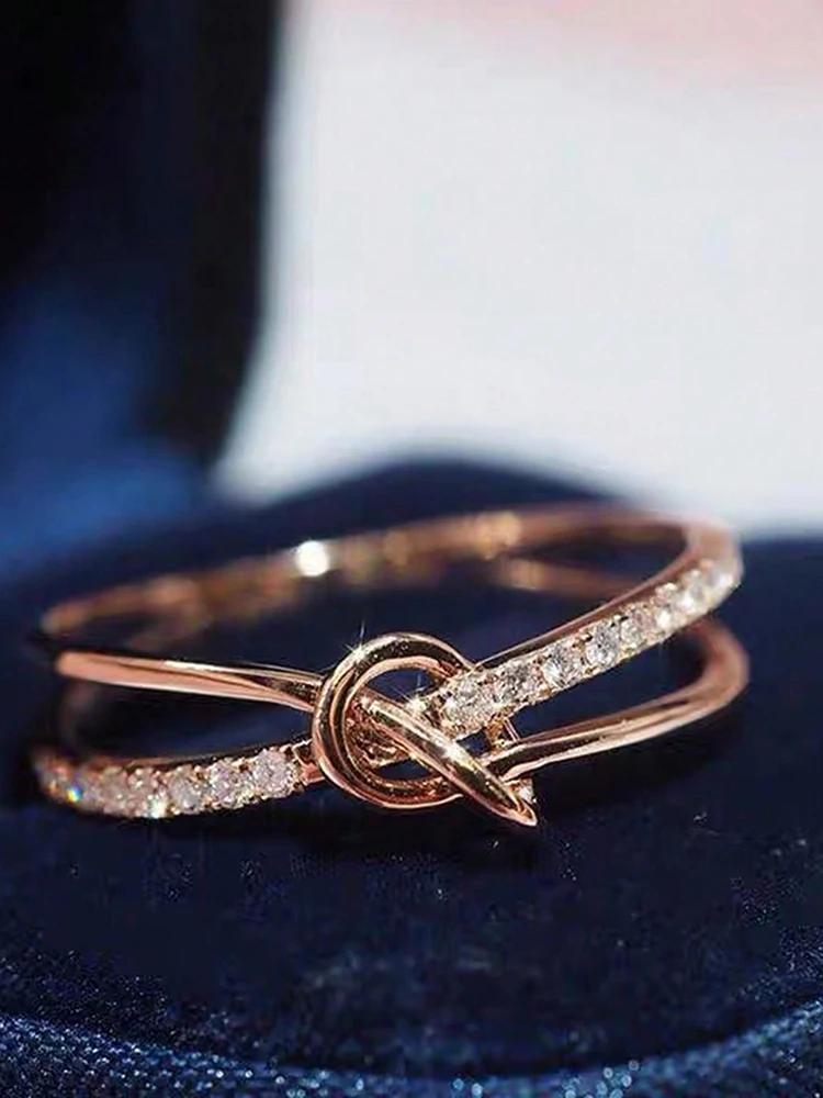 Bague double nœud en argent 925 personnalisée délicate dorée pour femme Fête d'anniversaire Créativité Haute Qualité Bijoux Fins