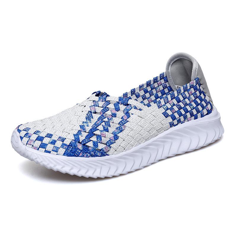 Large size flat bottom women's shoes hand-woven elastic band hand-woven shoes women's shoes single shoes large size flat bottom casual shoes