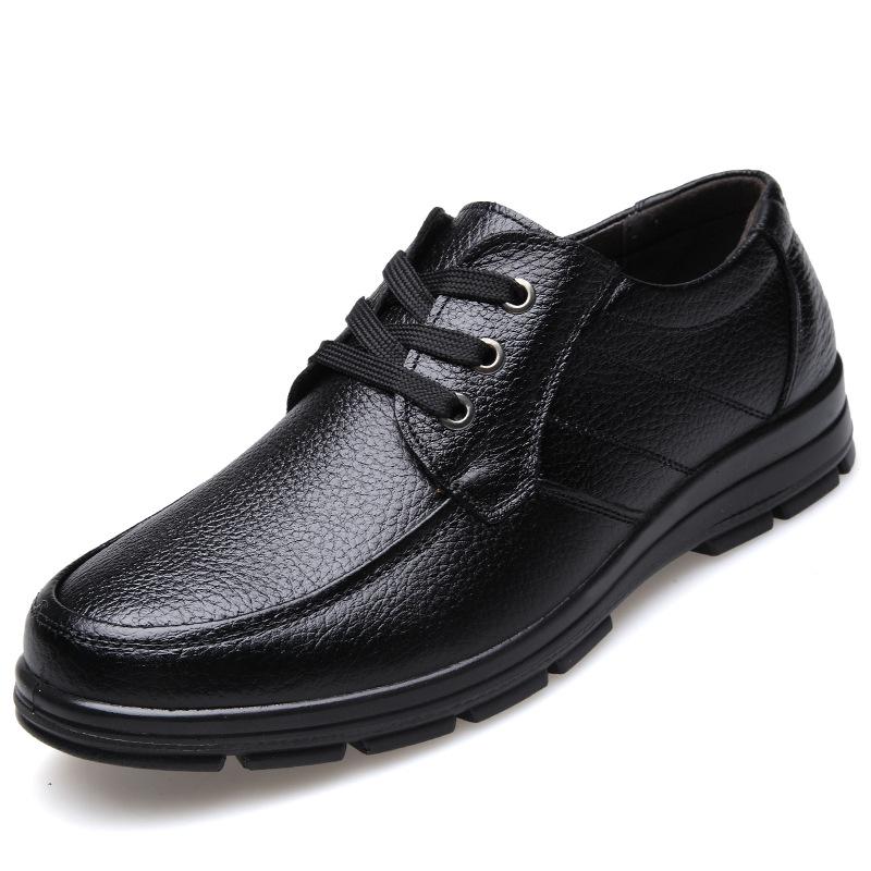 Spring men's casual shoes leather soft sole non-slip middle-aged and elderly shoes breathable leather shoes dad shoes first layer cowhide single shoes