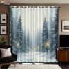 Set Of 2 Winter Christmas Snowy Forest Printed Shade Curtains Insulation Multi Size Living Room Holiday Decoration Curtain Polyester Machine Washable