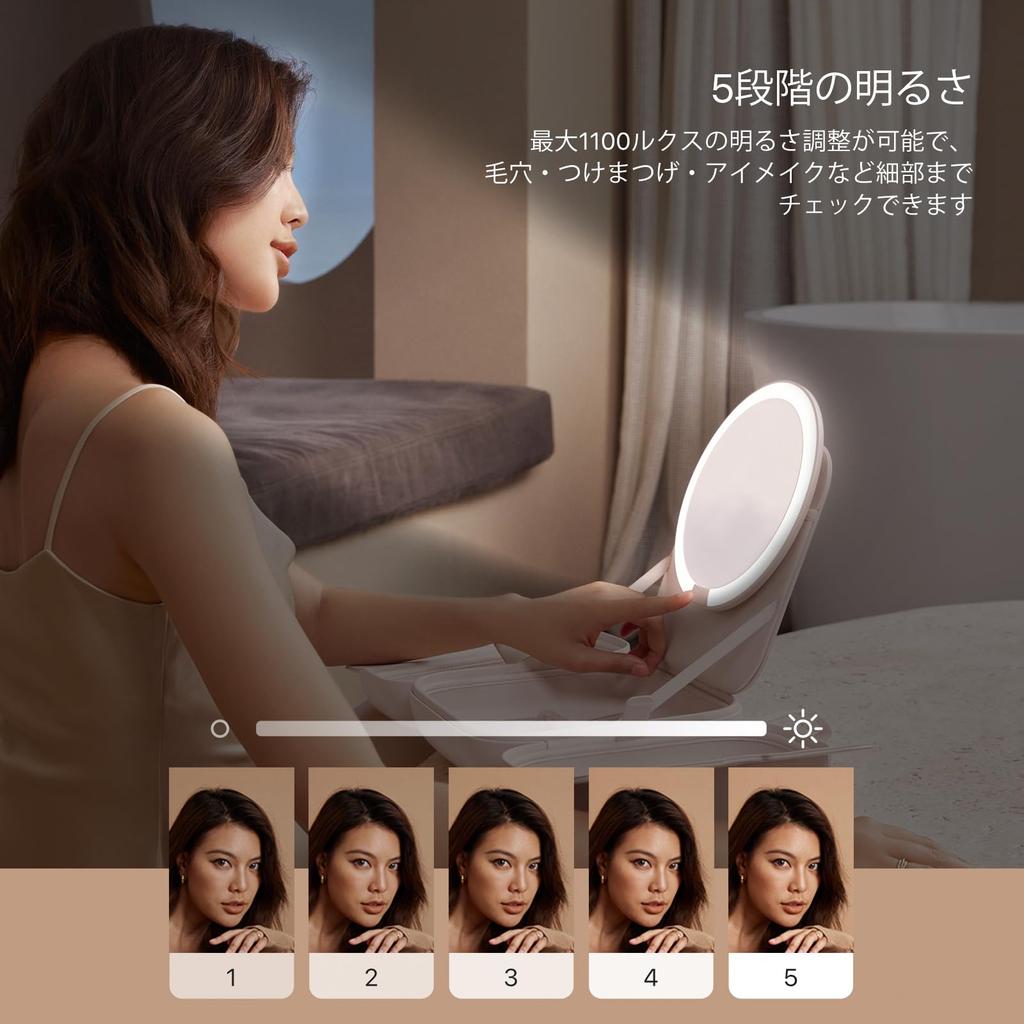 AMIRO Makeup Box with LED Innovative Cosmetic Storage Case LED Makeup 5 Brightness Memory USB M2 Mirror, 2-in-1 & 6.5-inch Mirror, Multi-Purpose,