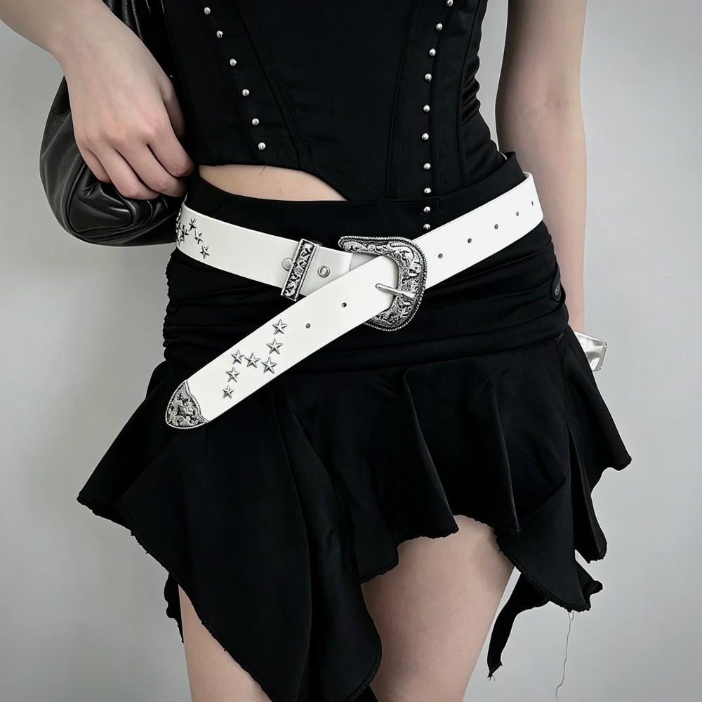 Rivet Western Studded Belt Solid Color Star Waistband Harajuku Y2K Punk Belt Nightclub Party