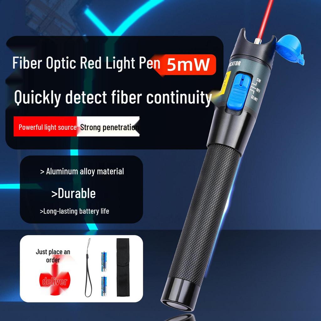 5mW Fiber Optic Red Light Fault Detector Pen with Pigtail Patch Cord, 5 Km Range