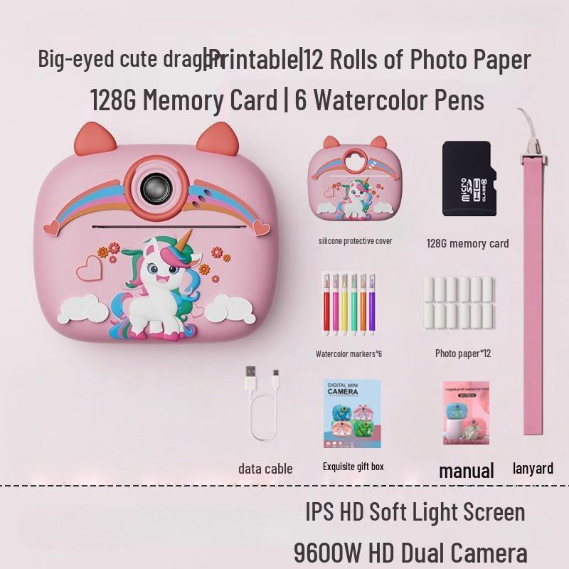 Children's Instant Print Camera: Capture Photos & Videos, Ideal Toy Gift for Girls Z13