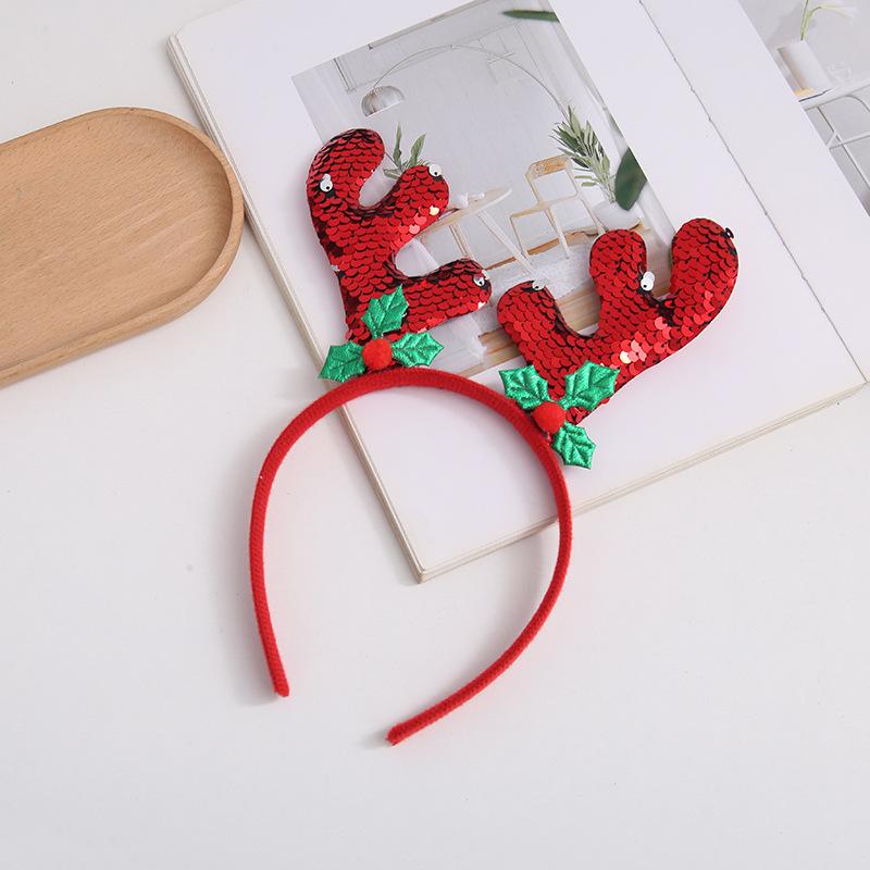 Christmas Cartoon Antler Sequin Headband, Bell Hair Hoop, Sweet Hair Accessory for Party Cosplay Decoration