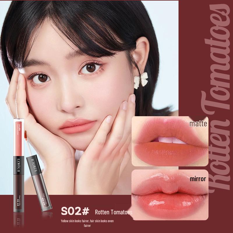 

Yizilu Вельветовая матовая помада и блеск для губ с двойным концом, цвет пасты из бобов, не липнет к чашке, финиш с эффектом чистого зеркала.