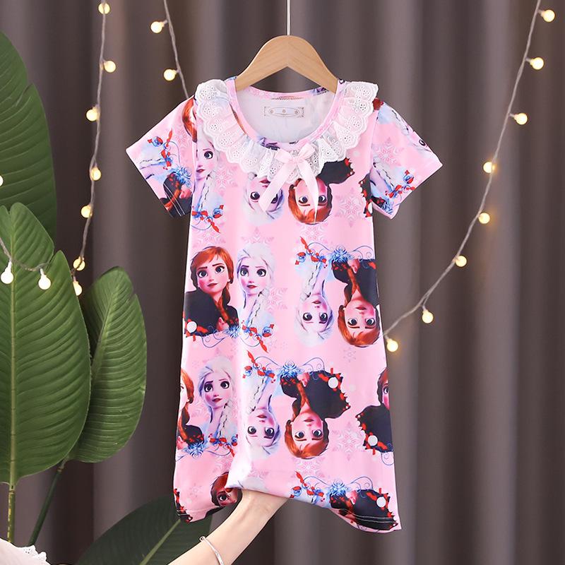 Lace Short Sleeve Cartoon Nightgown for Girls - Summer Pajamas