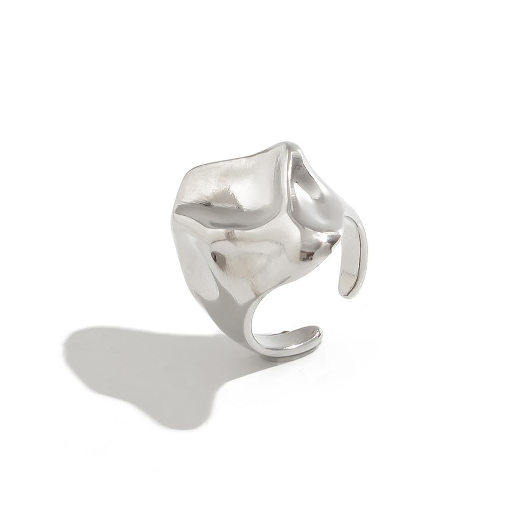 Irregular Metal Pleated Bump Ring Female, Wind Design Square Embossed Open Ring