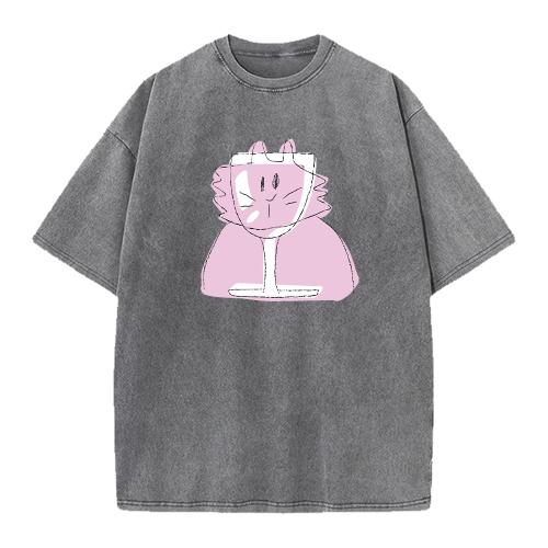Peace Peace Cat And Wine T-Shirt Grey/Xl-Xxl