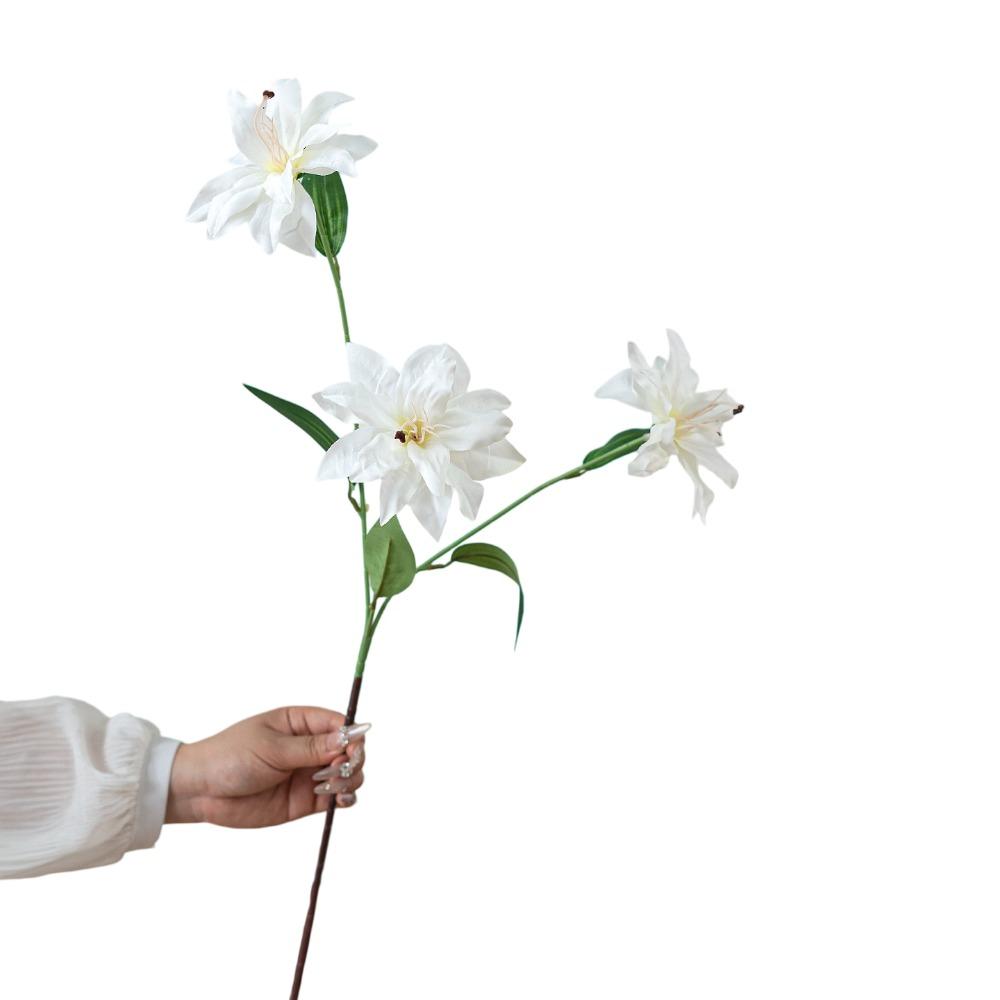 

3-headed Lilies Artifiical Flower Branch 86cm Height with Green Leaves Simulation Flower Flexible Stems Lily Fake Flower