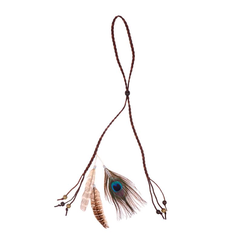 Retro Boho Peacock Feather Braided Rope Headband Hairband Women Headgear Feather Headdress Indian Headwear Hair Accessories Gift