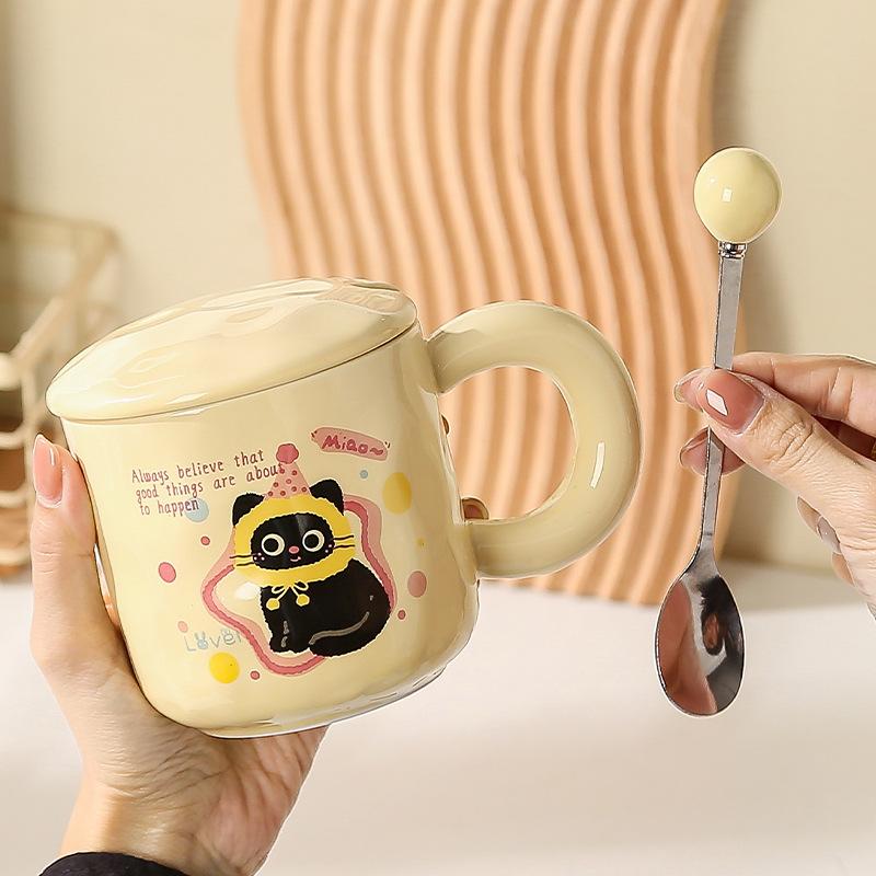 Little Black Cat Cute Creative Elegant Simple Cartoon Mug Three Dimensional Ceramic Cup Cute Souvenir Gift Box Set