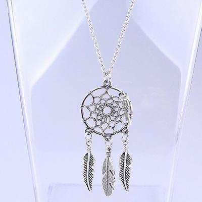 Collar de Cadena para Suéter con Colgante de Pluma Atrapasueños Retro de Estilo Étnico para Mujer