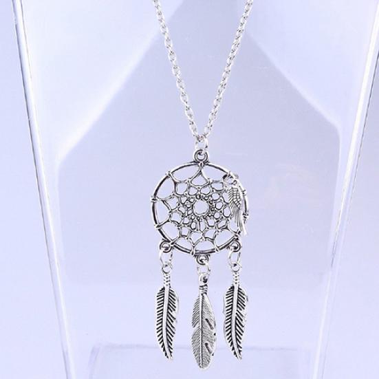 Women's Ethnic Style Retro Dream Catcher Feather Pendant Sweater Chain Necklace