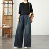 Ethnischer Stil Übergröße Damen Basic Weitbeinjeans Hohe Taille Kordelzug Zarte Stickerei Floral Baggy Denimhose Vintage Elegante Damenjeans