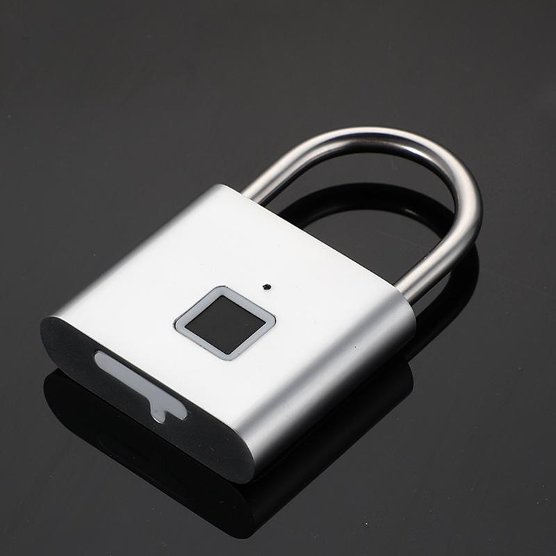 Keyless Usb Charging Fingerprint Lock Smart Padlock Waterproof Door Lock 0.2Sec Unlock Portable Counter-Theft Padlock Zinc For Household