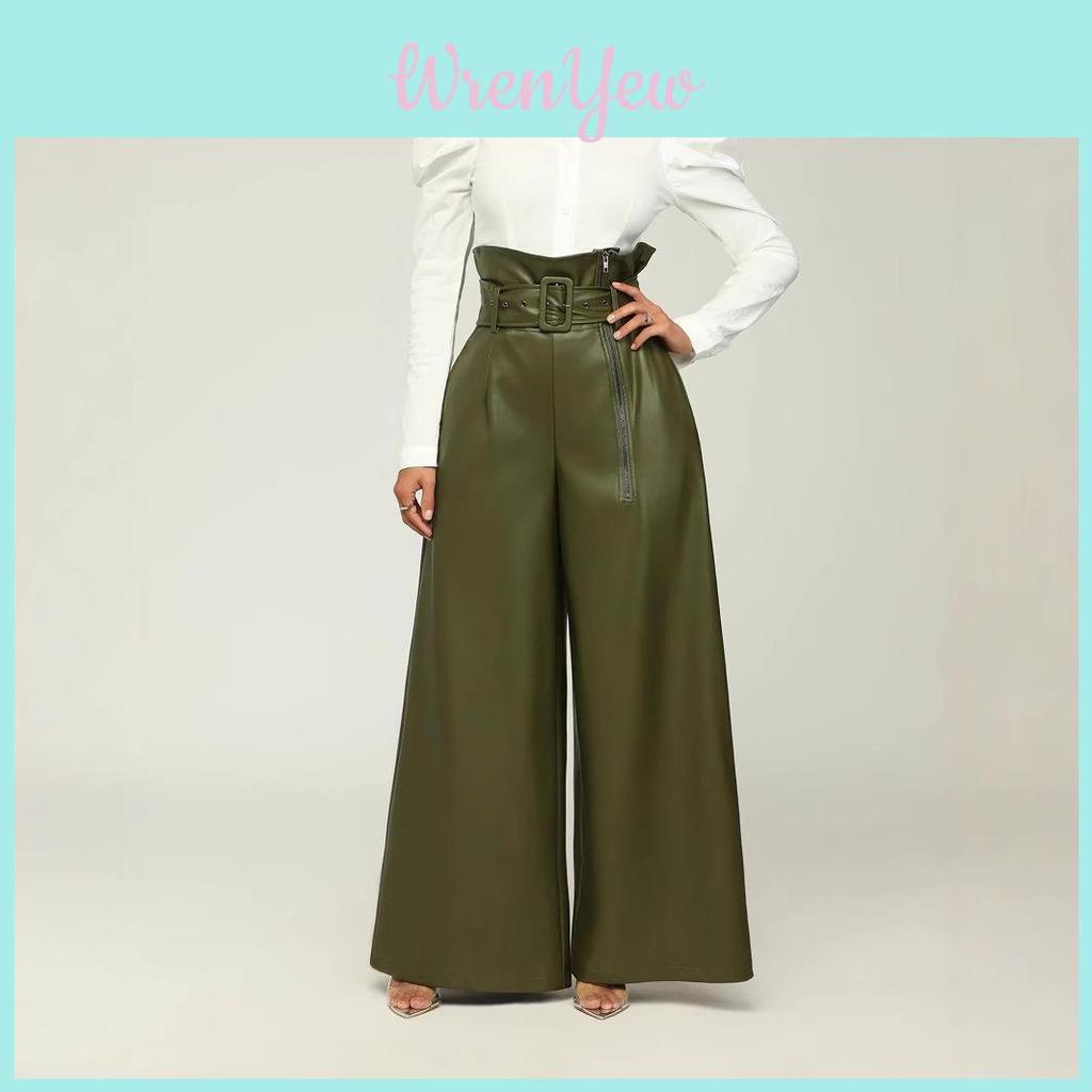 Womens High Waist Pu Leather Pants With Metal Zipper For Nightclub Dress Up