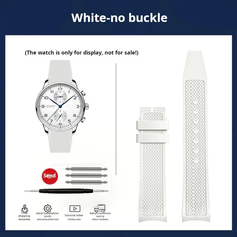

High quality Metal Curved end men watchband 20mm For IWC Portugal fluoro rubber watch Strap IW371607 IW371620 371609 accessories Width 20mm