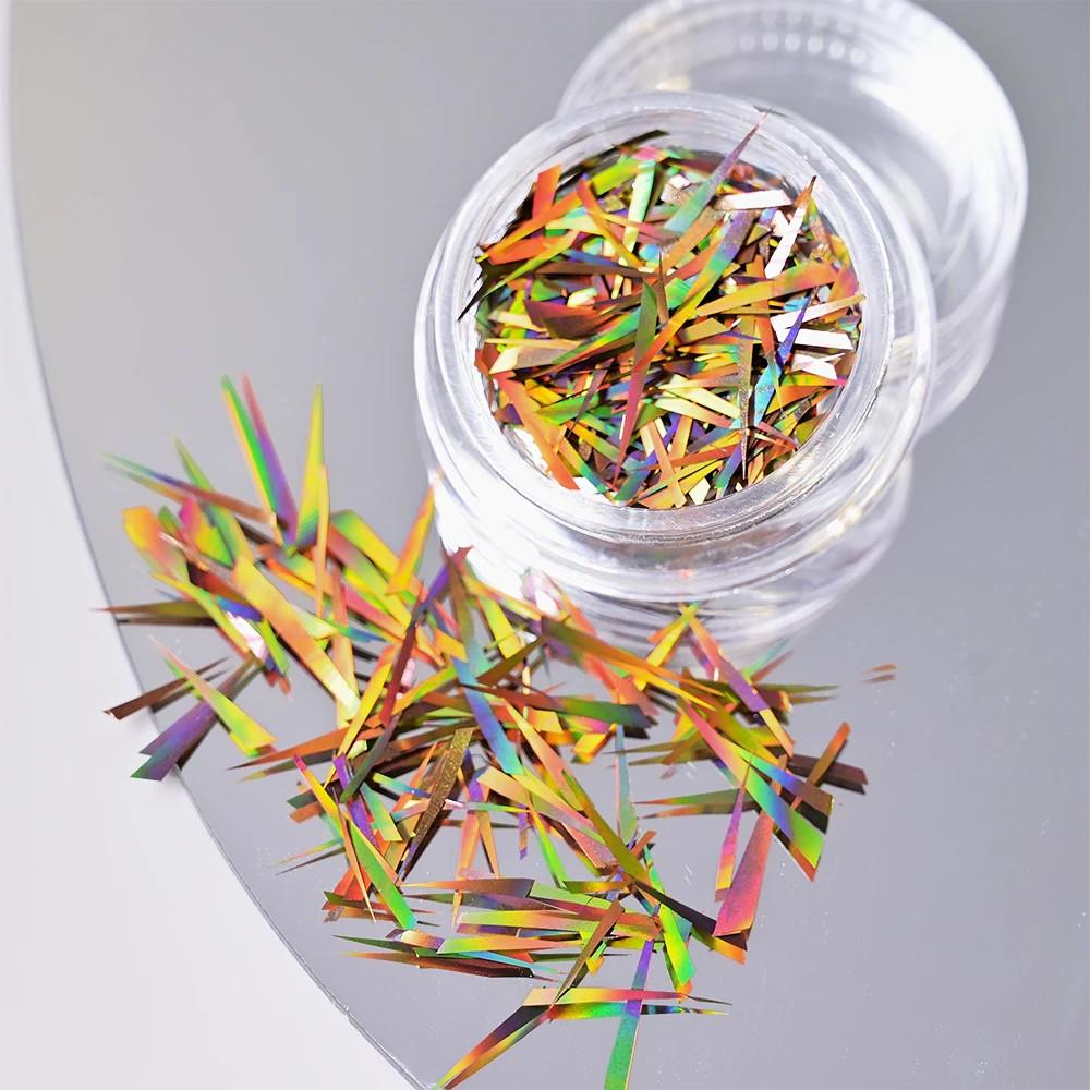 

1 коробка нерегулярных голографических битых стеклянных бумажных наклеек на ногти с фольгой «Аврора» с градиентными лазерными хлопьями, наклейка «сделай сам» аксессуары для маникюра Deco