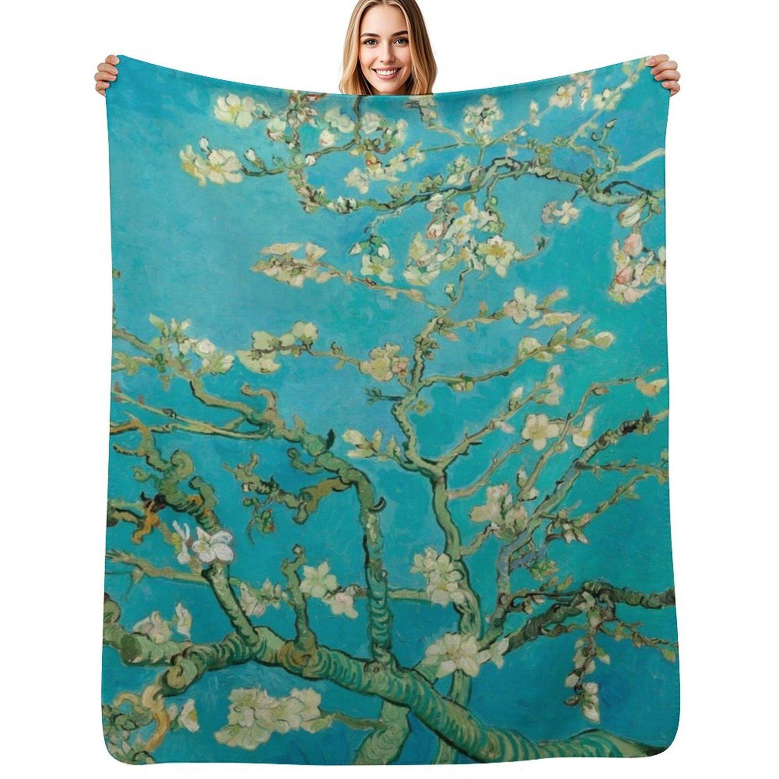 Van Gogh Almond Blossom, 1890 Throw Blanket Color Fast Cozy Throw Blanket Size: 75*100cm, Weight: 230 GSM