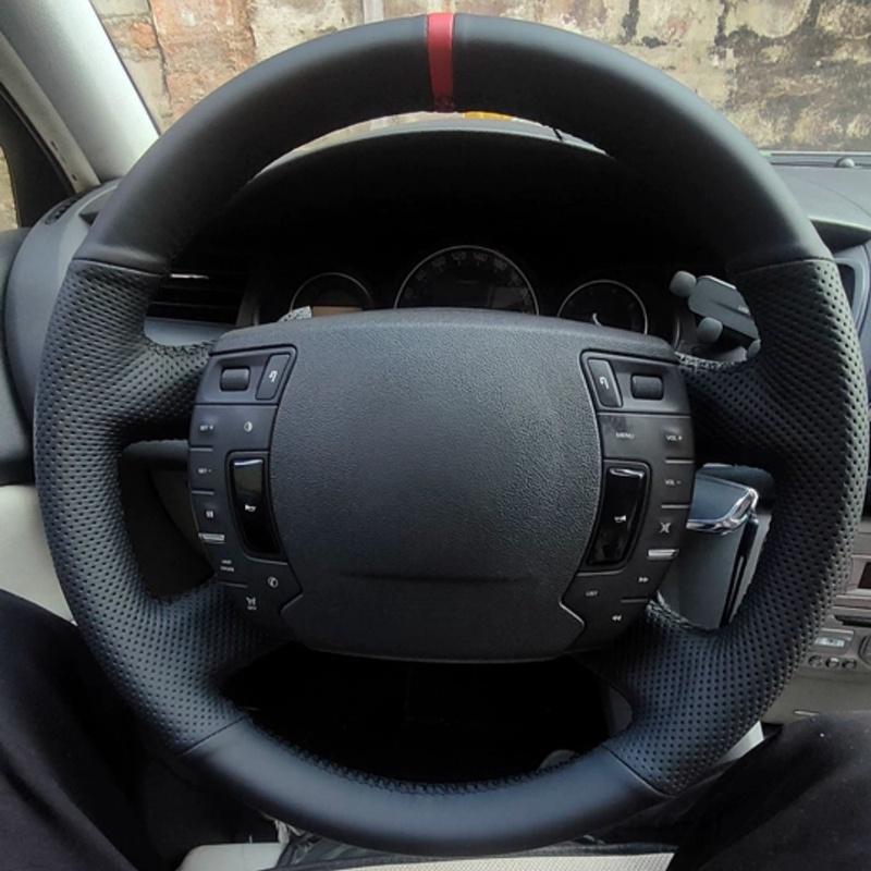 Hand-stitched Black Artificial Leather Steering Wheel Cover For Citroen C5 2008 2009 2010-2017 Auto Interior Accessories